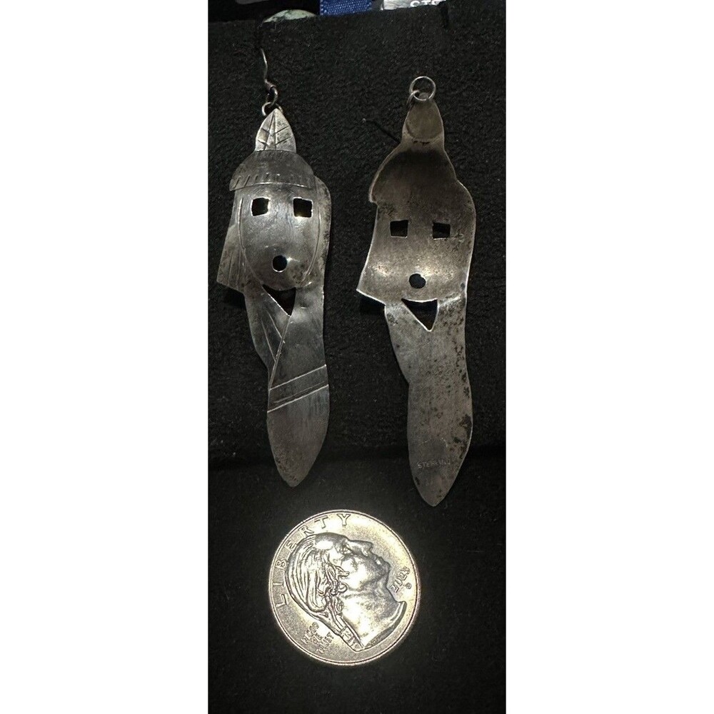 Vintage Navajo Maiden Sterling Silver Kachina Dancer Dangle Hook Earrings Native - Picture 7 of 8